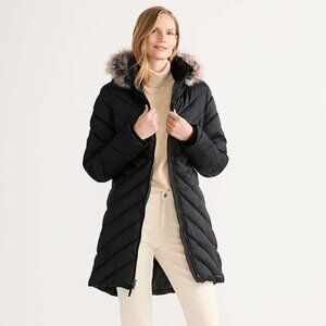 Lands' End Black Hooded Coat with Fur Trim